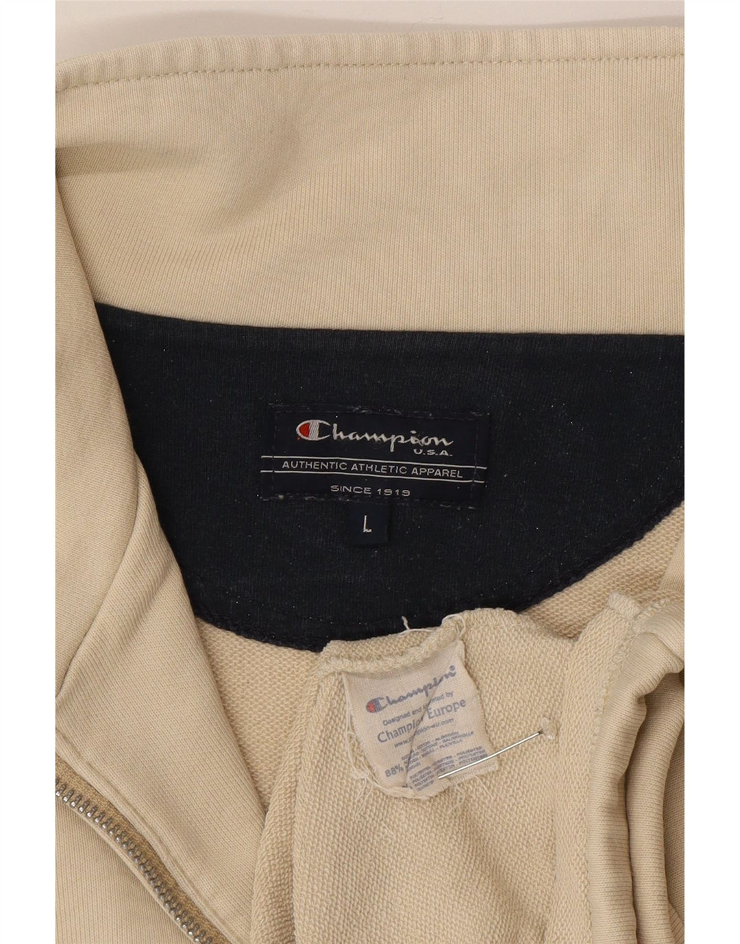 CHAMPION Mens Tracksuit Top Jacket Large Beige Cotton