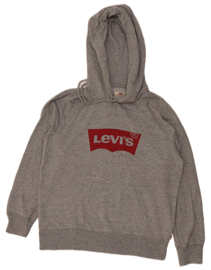 Levi's Mens Graphic Hoodie Jumper Small Grey Flecked Cotton
