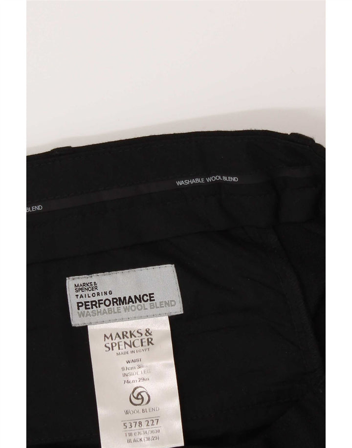 Marks & Spencer Mens Pegged Suit Trousers W38 L29 Black Polyester