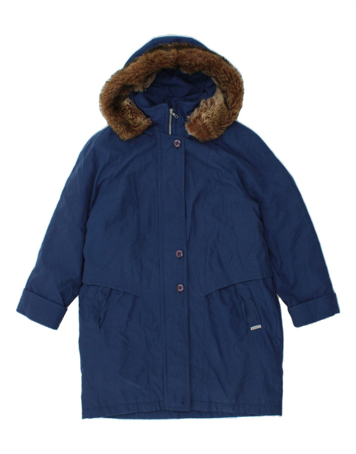 YOUR SIXTH SENSE Womens Hooded Parka Jacket UK 14 Large  Blue Polyester Vintage Your Sixth Sense and Second-Hand Your Sixth Sense from Messina Hembry 