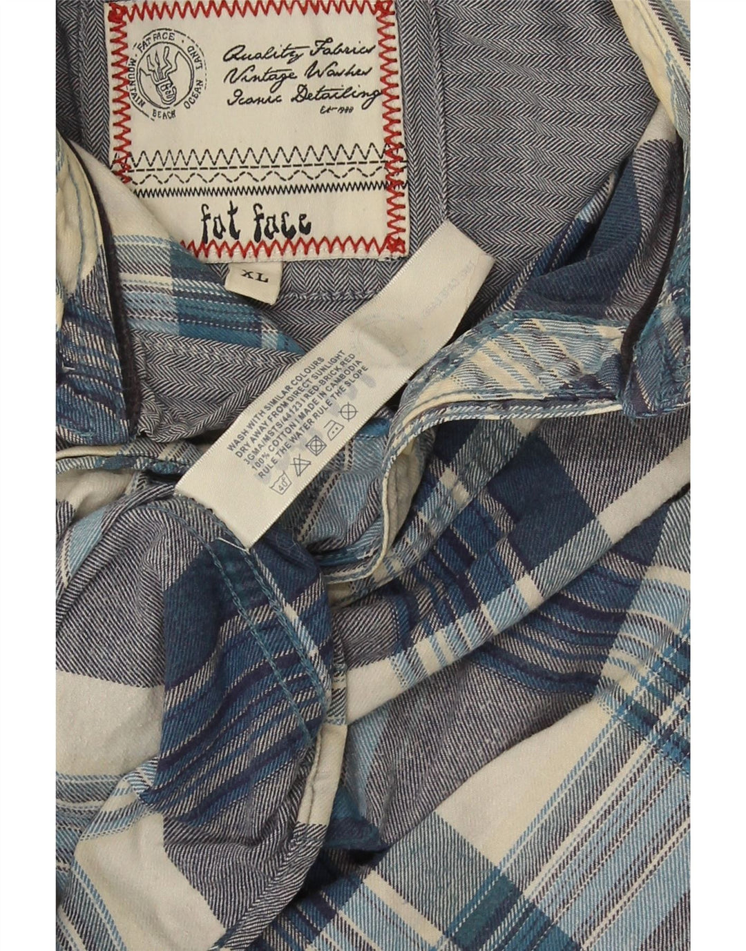 Fat Face Mens Flannel Shirt XL Blue Plaid Cotton
