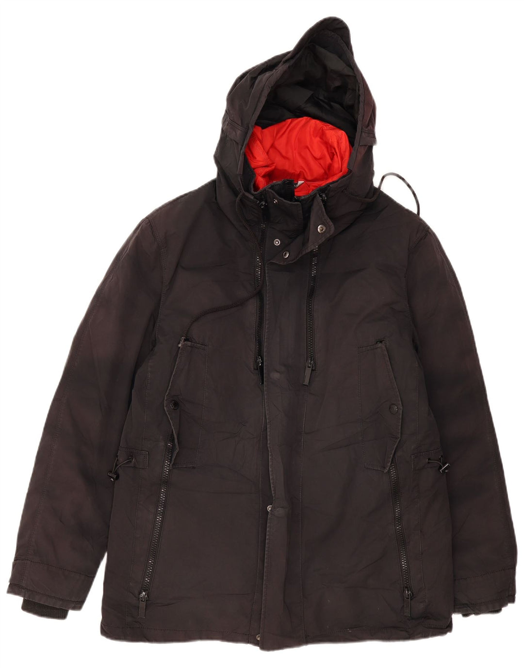 Zara Mens Hooded Padded Jacket UK 40 Large Black Polyester