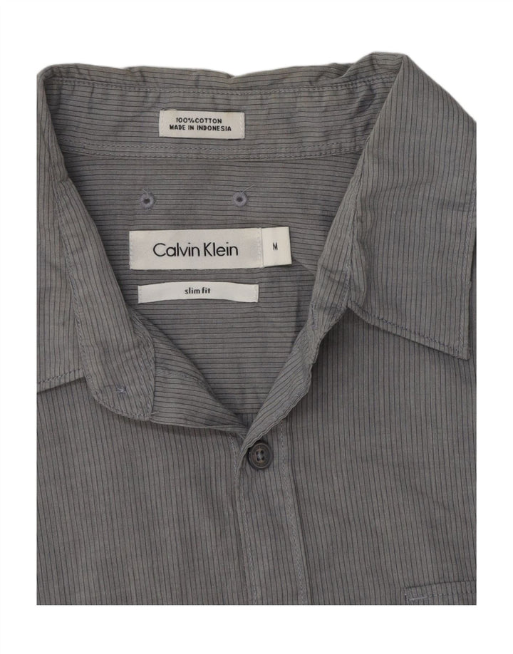 Calvin Klein Mens Slim Fit Shirt Medium Grey Pinstripe Cotton