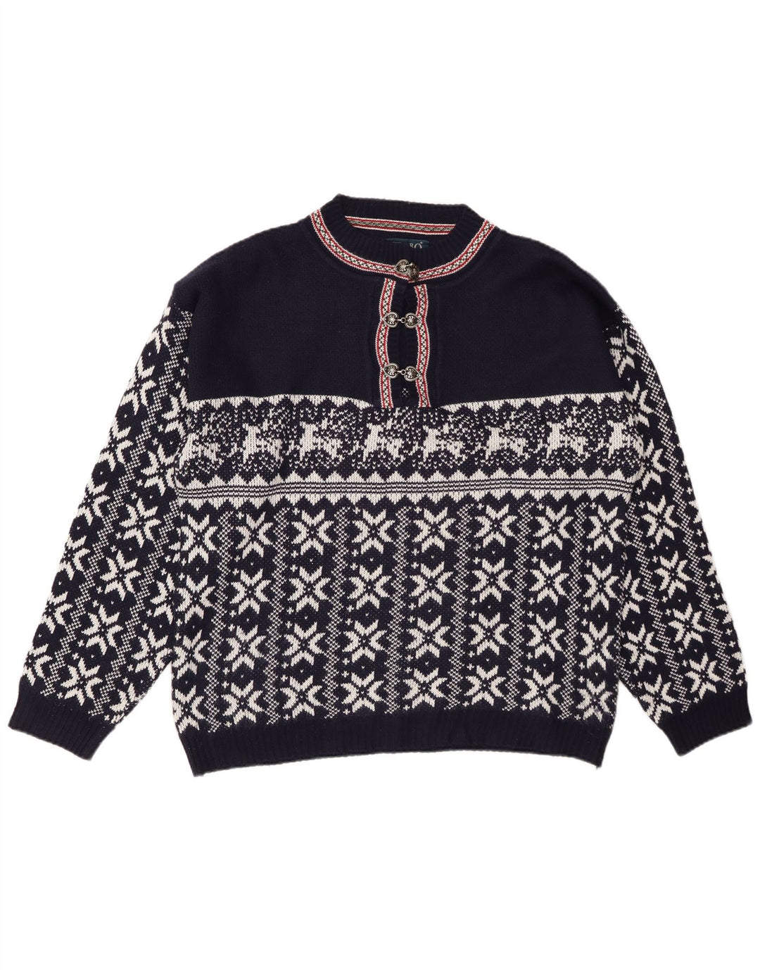 CENTRO MAGLIA Womens Button Neck Jumper Sweater UK 14 Medium Navy Blue