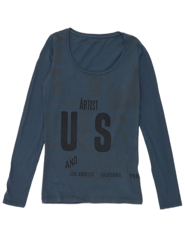 Guess Damen Artist Graphic Top Langarm UK 6 XS Blau Baumwolle