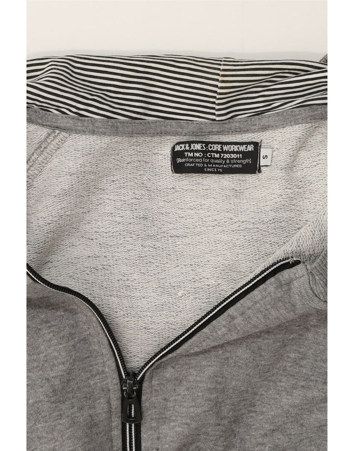 JACK & JONES Mens Graphic Zip Hoodie Sweater Small Grey Flecked