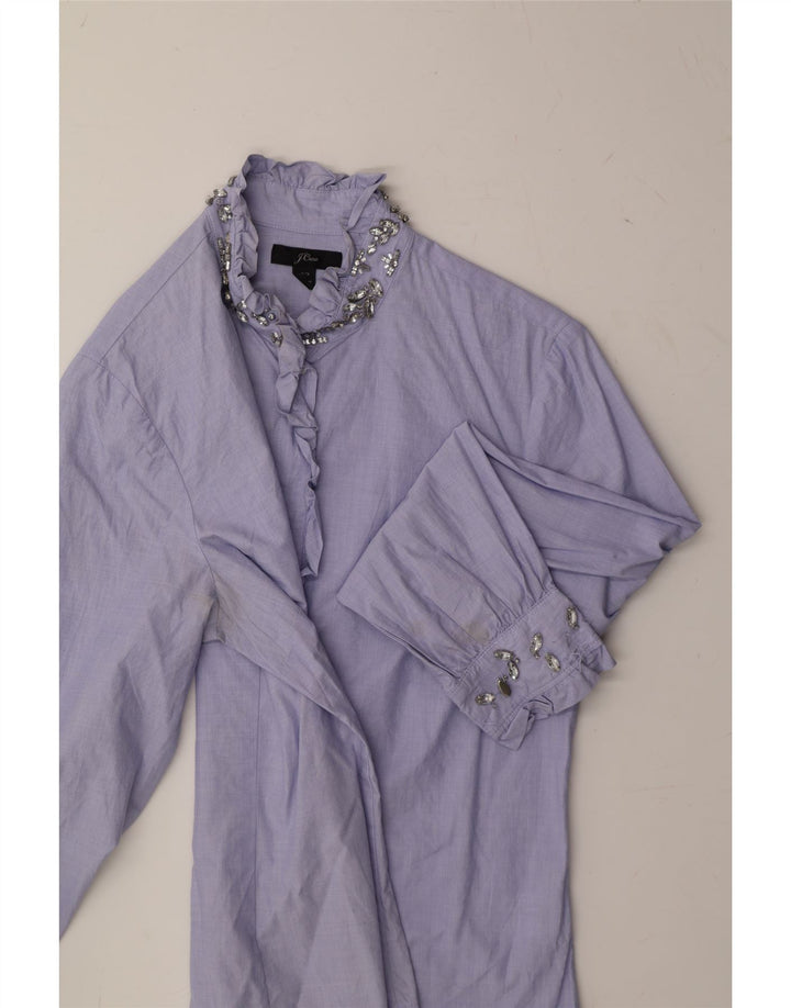 J. CREW Womens Petite Ruffle Front Shirt US 6 Medium Purple Cotton Vintage J. Crew and Second-Hand J. Crew from Messina Hembry 