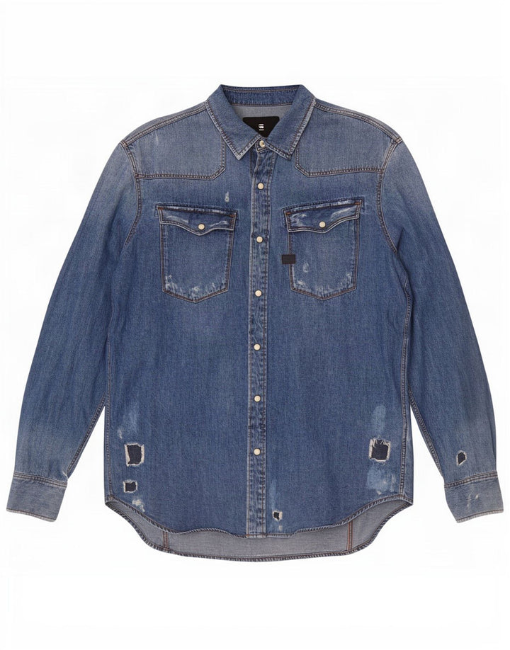 G-Star Homme Chemise en Jean Déchiré Large Bleu Coton