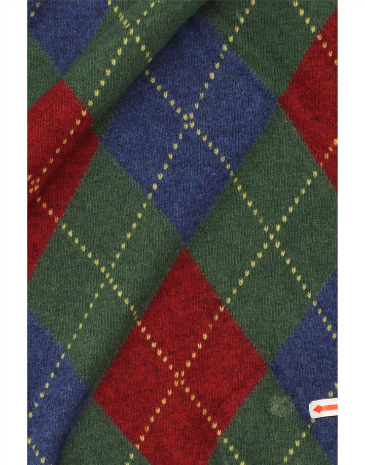 BENETTON Maglione da uomo con scollo a V verde medio a rombi/lana diamante