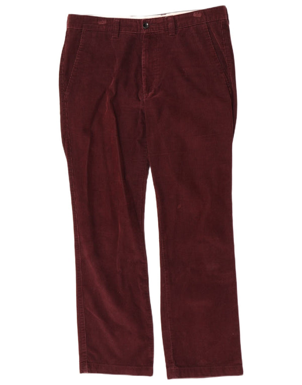 Dockers Mens Straight Corduroy Trousers W34 L29 Burgundy Cotton