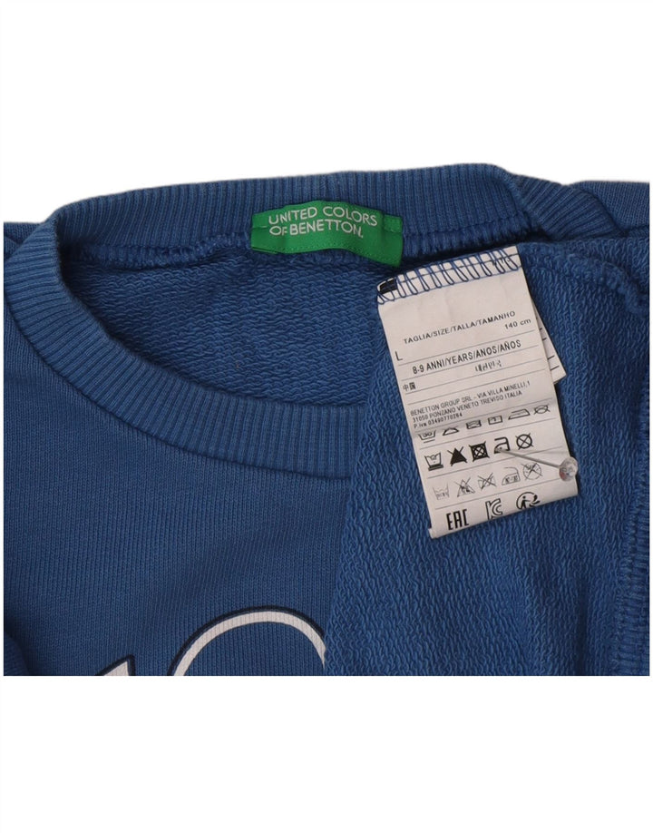 Benetton Boys Graphic Sweatshirt Jumper 8-9 Years Large  Blue Cotton