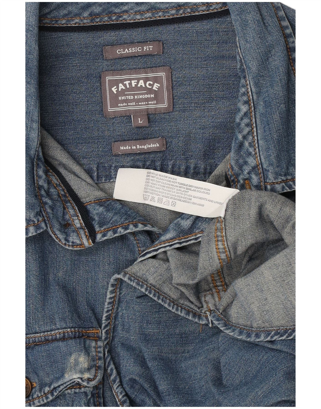 Fat Face Mens Classic Fit Denim Shirt Large Blue Cotton