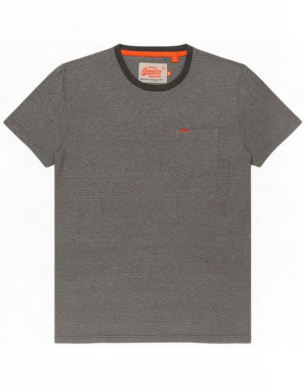 Superdry Mens T-Shirt Top Medium Grey Pinstripe Cotton