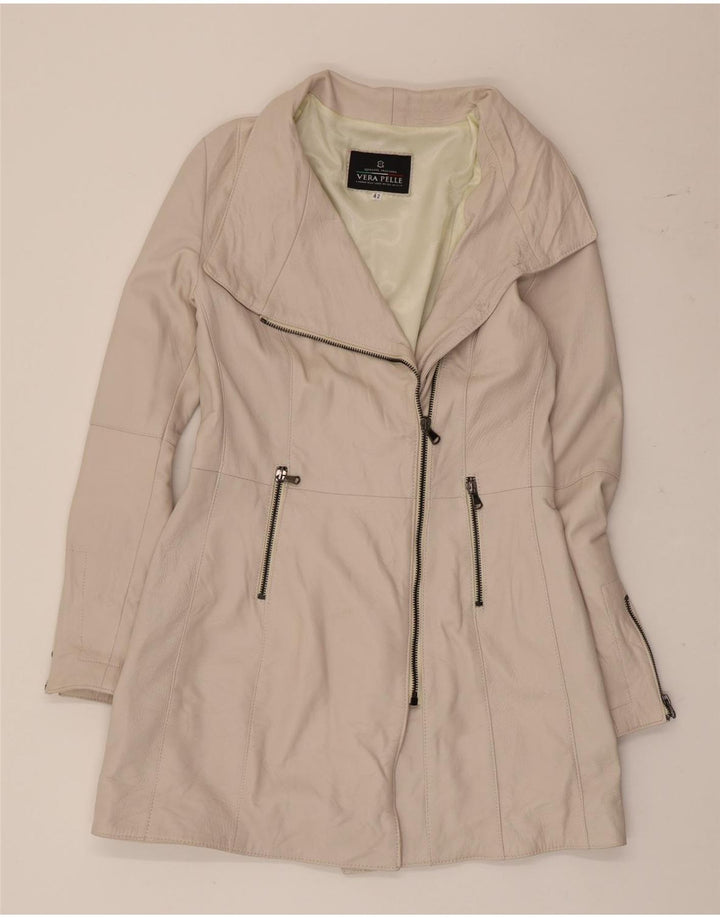 Vintage Womens Leather Coat IT 42 Medium Off White Leather