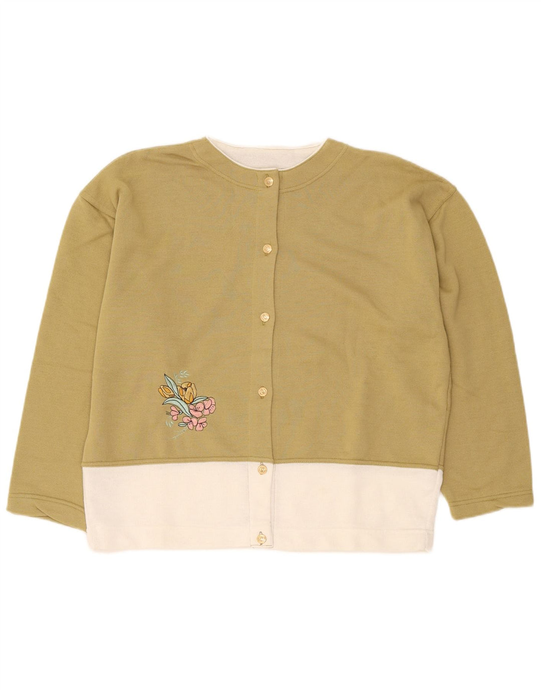 Vintage Womens Oversized Cardigan Sweater UK 14 Medium Khaki Colourblock