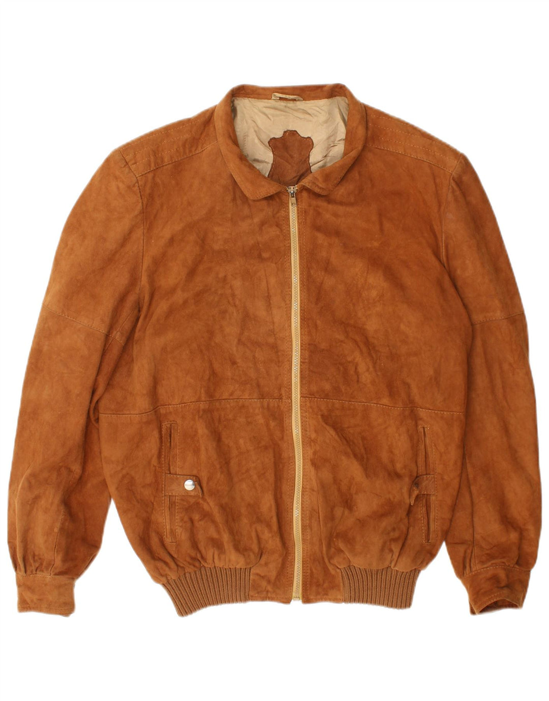 Vintage Mens Suede Bomber Jacket UK 40 Large Beige Leather