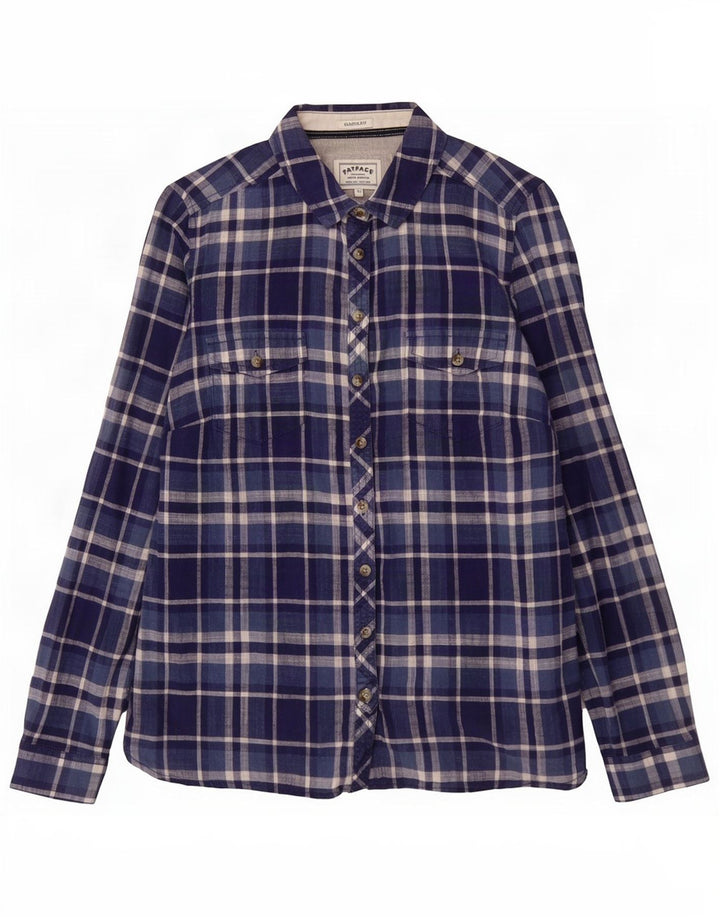 Fat Face Womens Classic Fit Shirt UK 12 Medium Navy Blue Check Cotton
