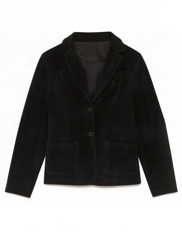 Vintage Damen 2-Knopf-Wildleder-Blazerjacke UK 10 Kleines schwarzes Leder