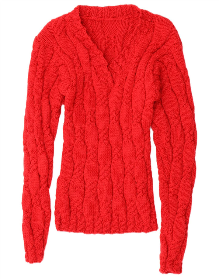 VINTAGE Dame V-hals sweater UK 14 Medium Rød