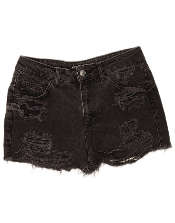 Topshop Dame Distressed Denim Shorts W26 Small Black Bomuld