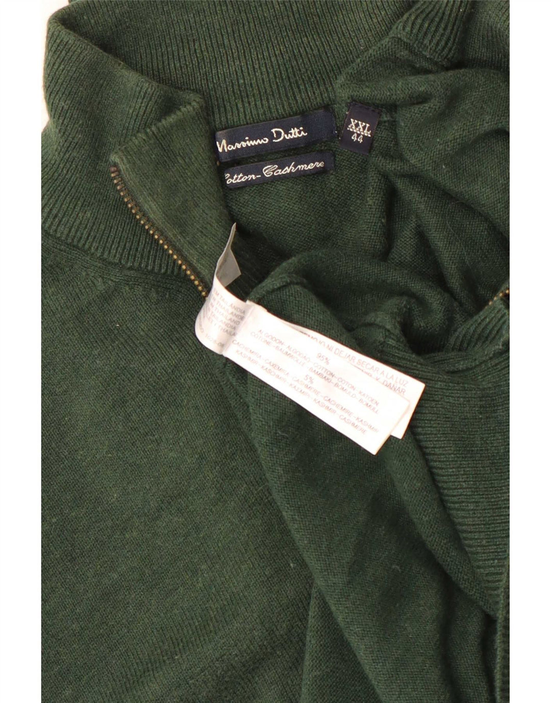Massimo Dutti Mens Zip Neck Jumper Sweater  2XL Green Cotton