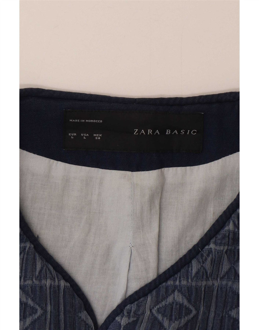 Zara Womens Open Overcoat UK 16 Large Navy Blue Geometric Cotton