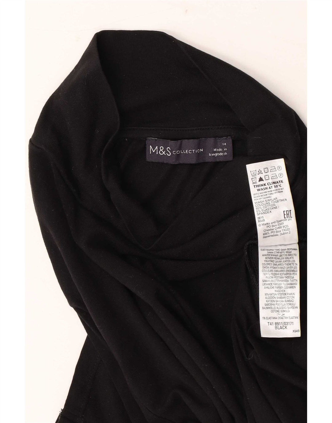 Marks & Spencer Womens Top Long Sleeve UK 14 Medium Black Cotton