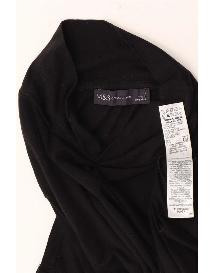 Marks & Spencer Womens Top Long Sleeve UK 14 Medium Black Cotton