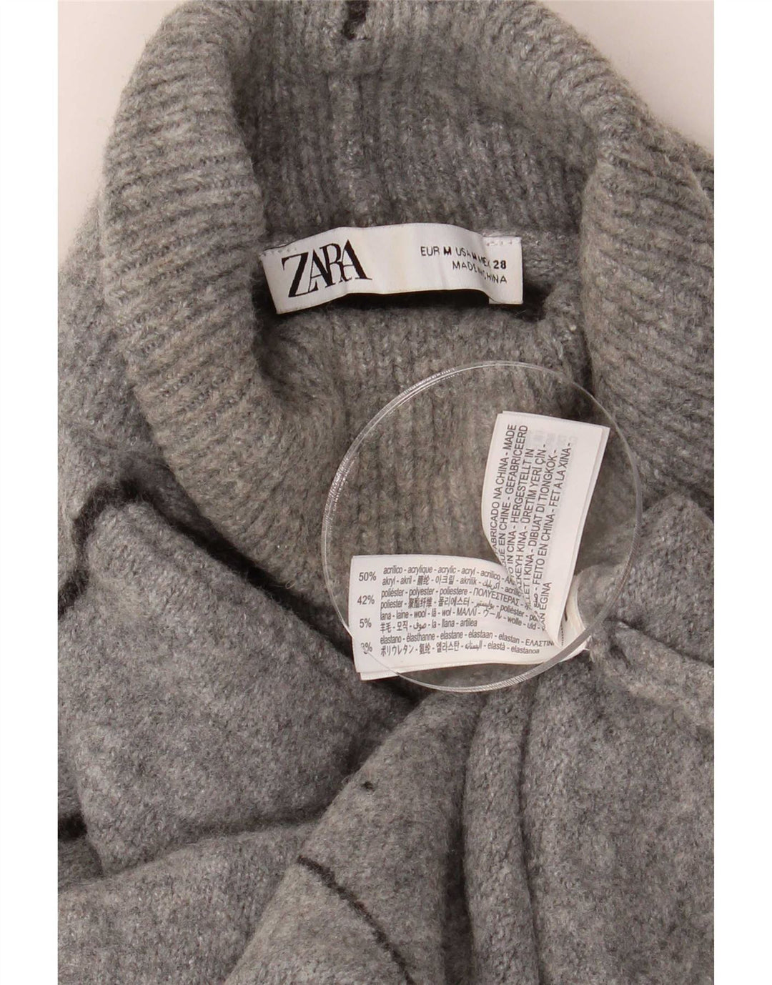 Damski sweter oversize Zara z wywijanym dekoltem UK 14, średni szary akryl
