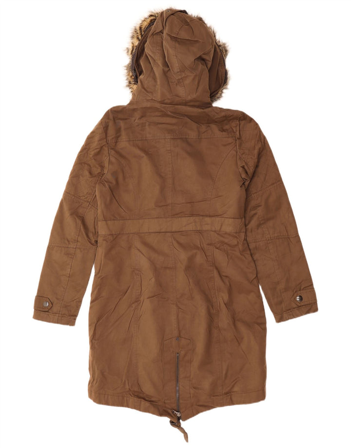CALVIN KLEIN JEANS Womens Oversized Hooded Parka Jacket UK 10 Small Brown