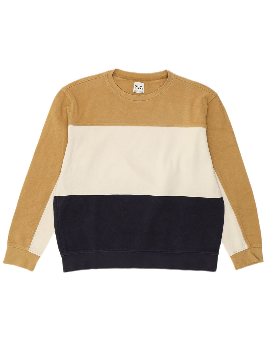 Zara Herre Sweatshirt Jumper Stor Beige Colourblock Bomuld