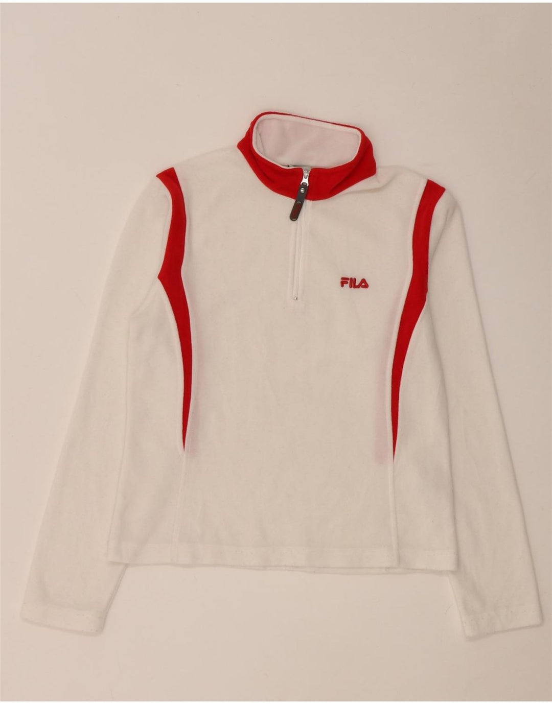 Maglia da donna Fila con collo e zip a maniche lunghe UK 8 Small Poliestere color block bianco