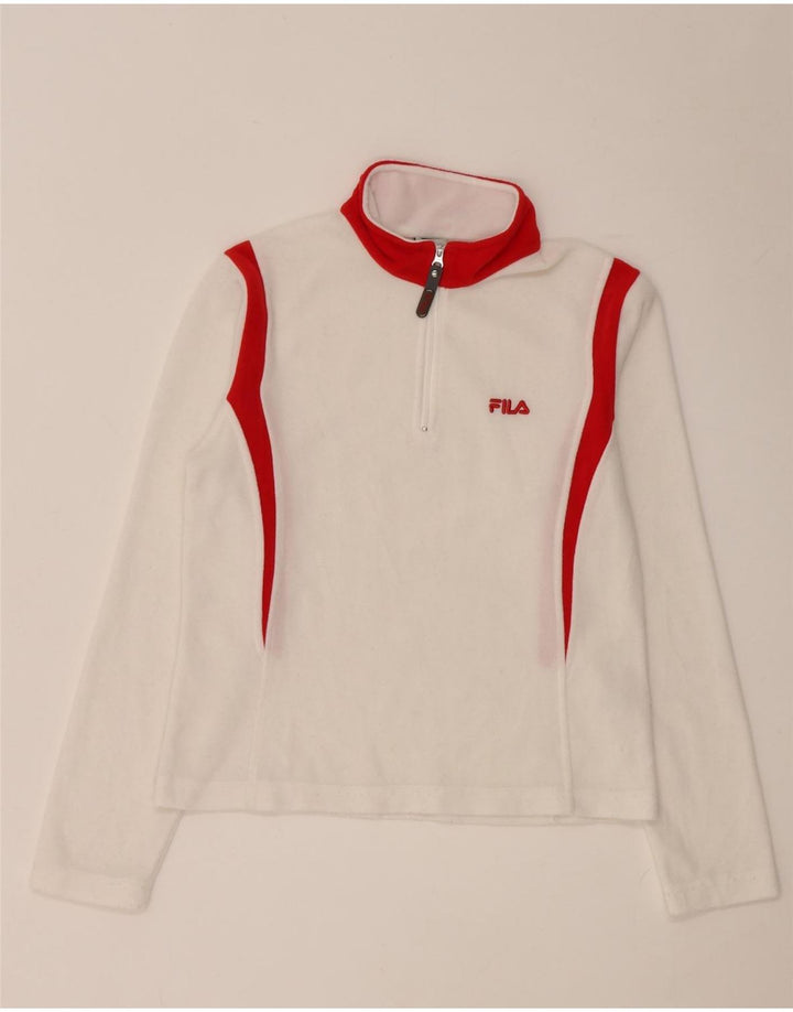 Maglia da donna Fila con collo e zip a maniche lunghe UK 8 Small Poliestere color block bianco