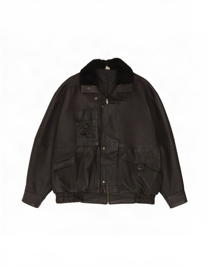 Giacca in pelle vintage da uomo IT 52 XL Nera