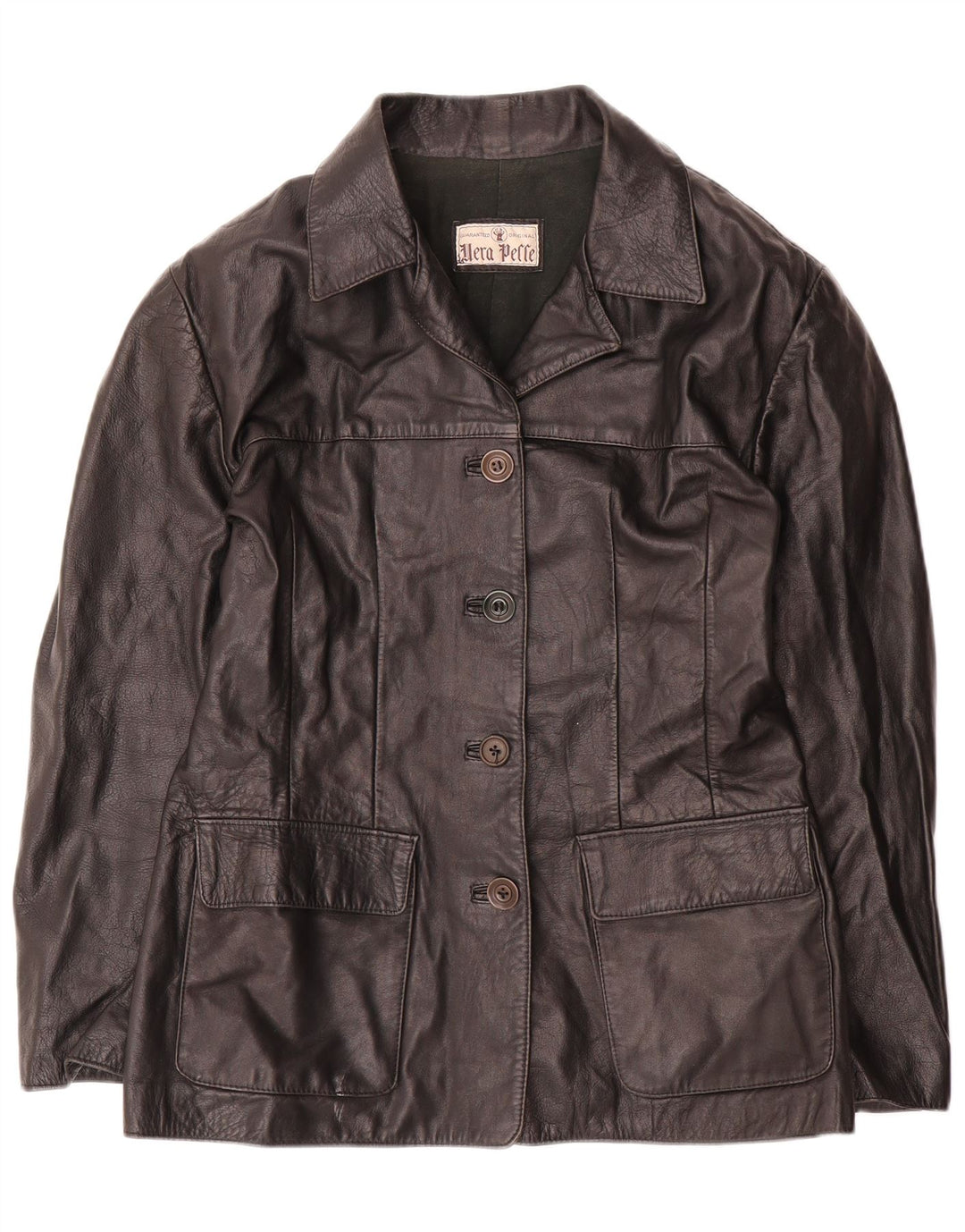 Vintage Womens Leather Jacket IT 48 XL Black Leather