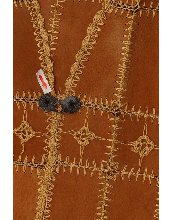 Colete de camurça vintage feminino XL marrom patchwork