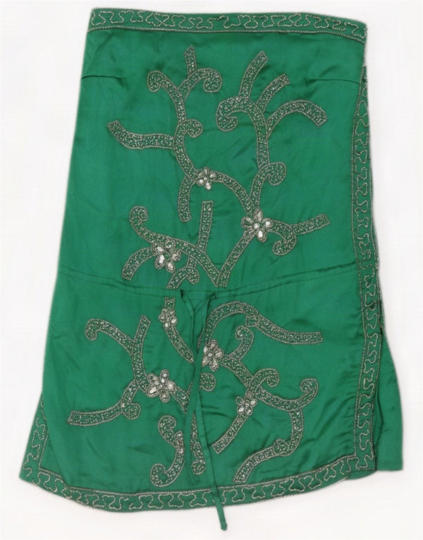 Vintage Womens Strapless Dress UK 10 Small Green Paisley Poliéster