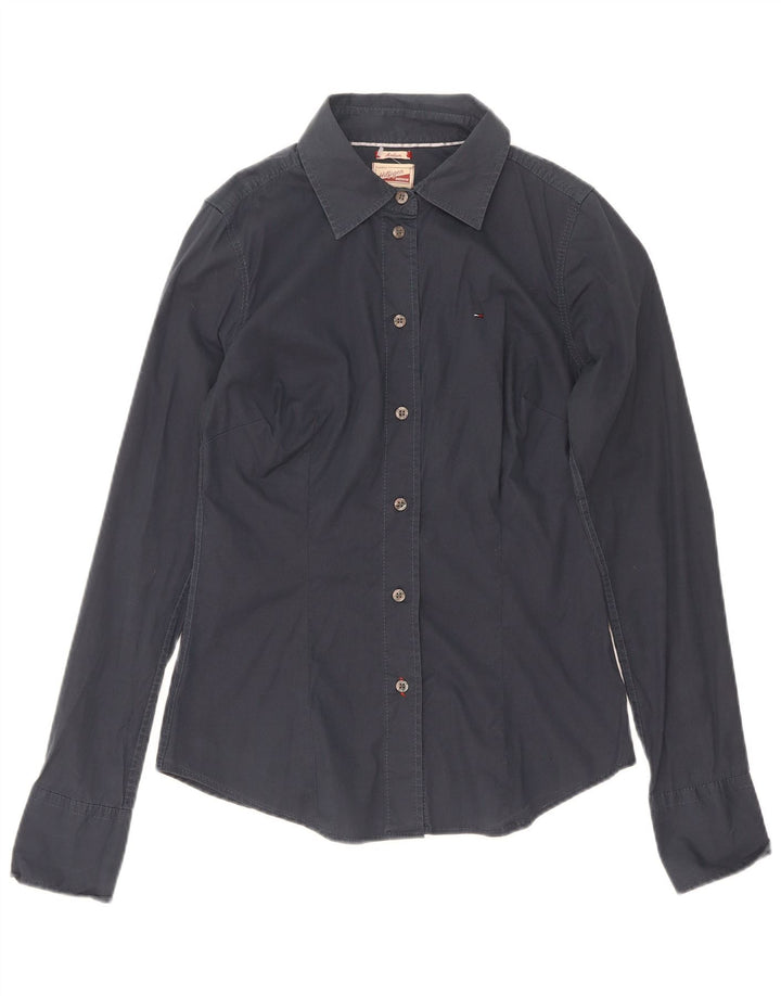 Tommy Hilfiger Womens Shirt UK 12 Medium Navy Blue Cotton