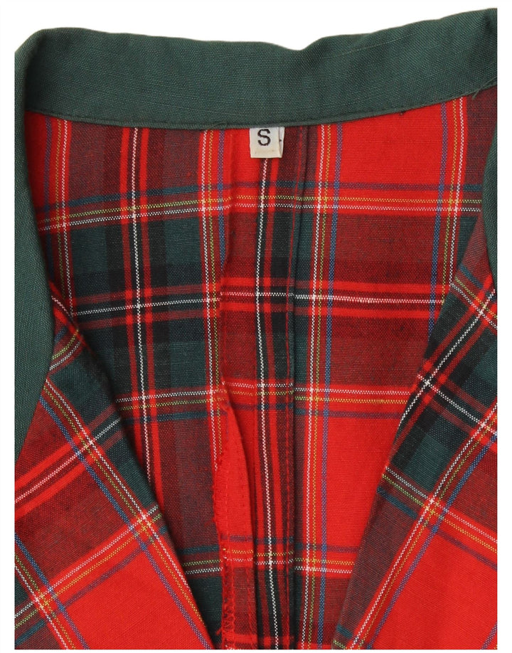 Vintage Damen Kurzärmelige 2-Knopf-Blazerjacke UK 10 Small Red Check