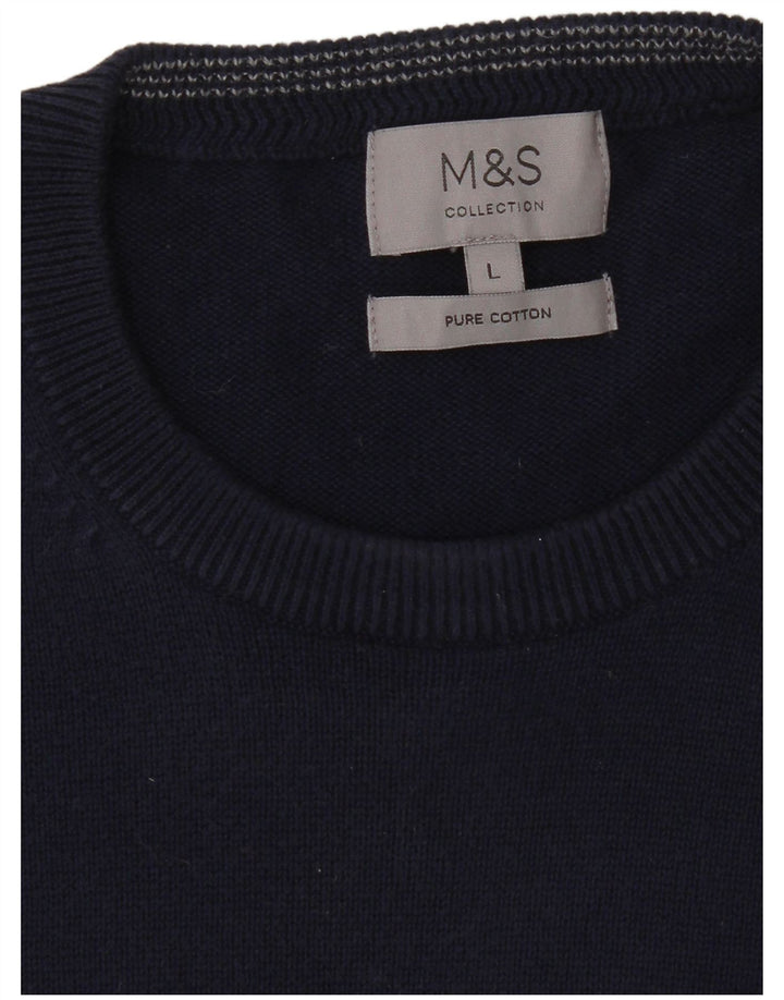 Marks & Spencer Mens Crew Neck Jumper Sweater Large Navy Blue Cotton