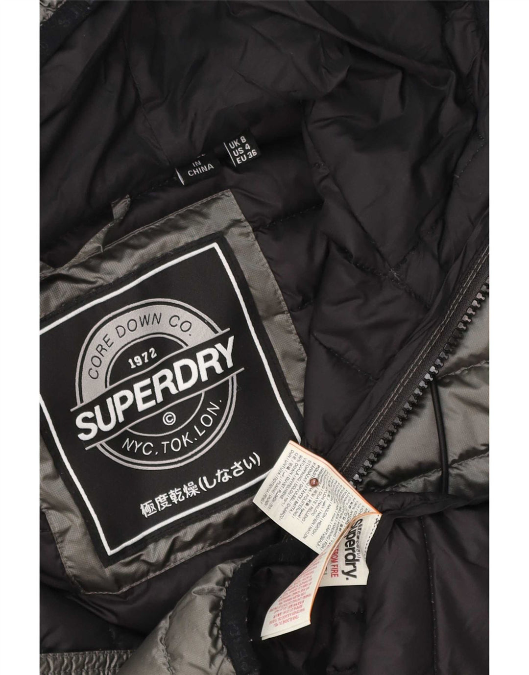 Superdry Veste matelassée à capuche pour femme UK 8 Small Gris Polyester