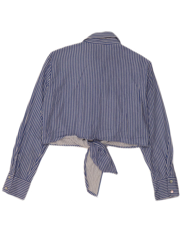 Zara Womens Front Tie Crop Shirt Bluse UK 10 Small Blue Striped