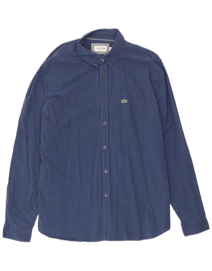 Lacoste Mens Regular Fit Shirt Size 43 Large Blue Gingham Cotton