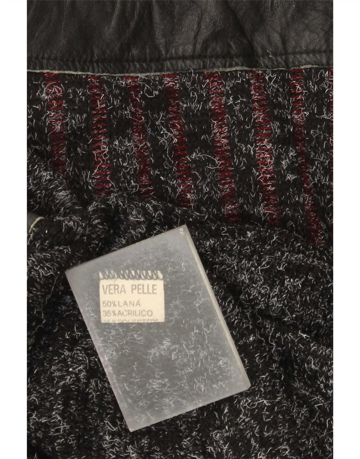 Vintage muški džemper s okruglim izrezom, veliki crni patchwork vuneni pulover