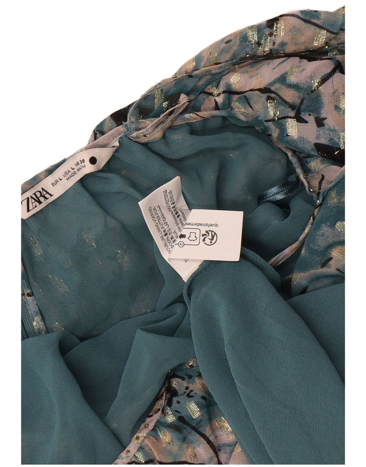Zara Womens Abstract Pattern Tiered Dress UK 16 Large Green Polyester