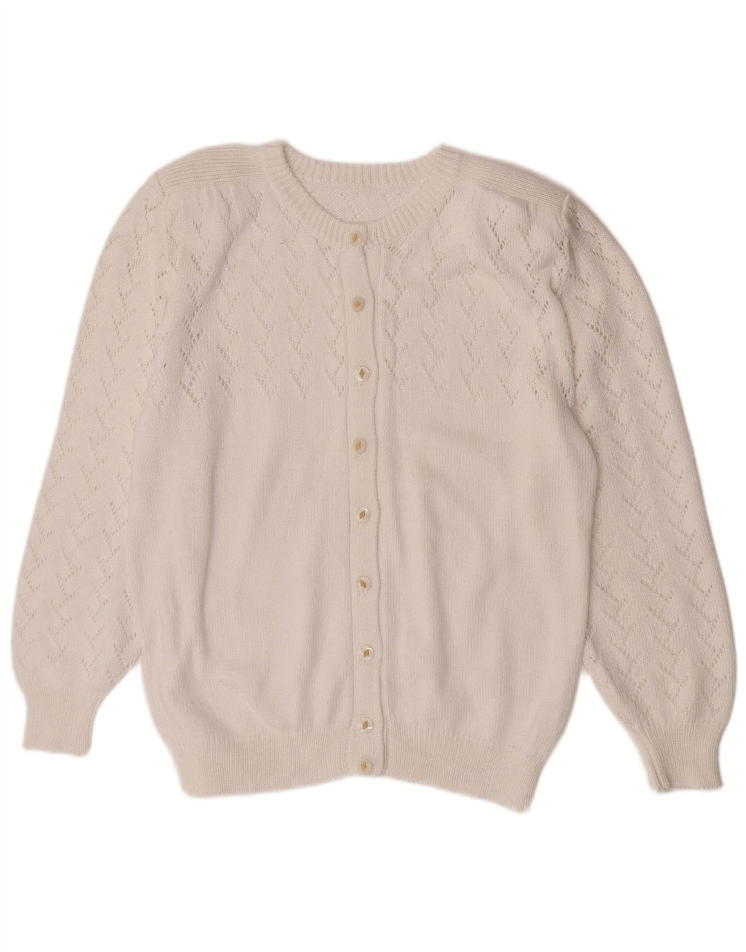 Maglione cardigan da donna vintage UK 14 bianco medio