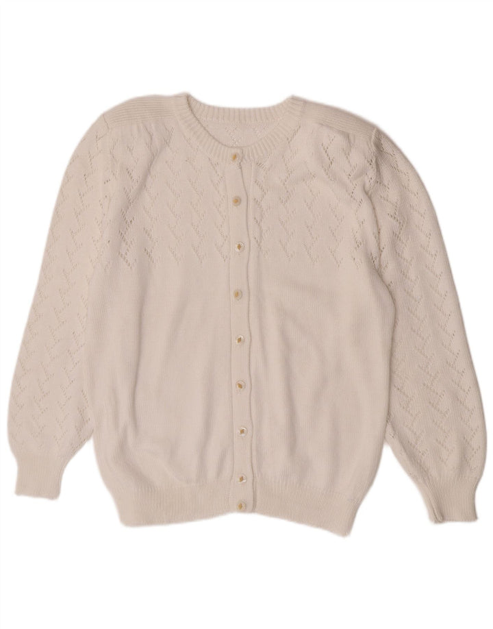 Maglione cardigan da donna vintage UK 14 bianco medio