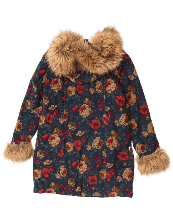Giacca Parka con cappuccio da donna Joe Browns UK 10 piccolo cotone floreale blu
