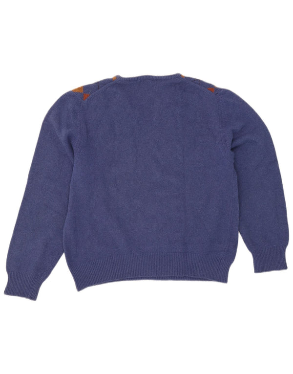 Sweter damski Mazzonetto z dekoltem w kształcie litery V, UK 12, średni niebieski Argyle/Diament