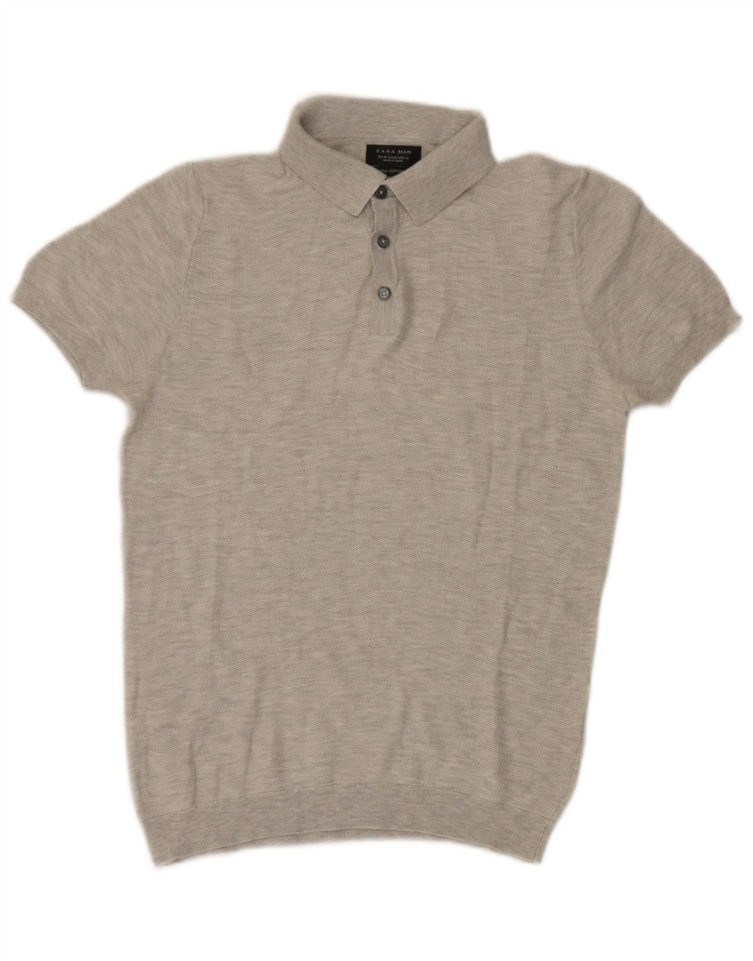 Zara Mens Short Sleeve Polo Neck Jumper Sweater Medium Grey Flecked